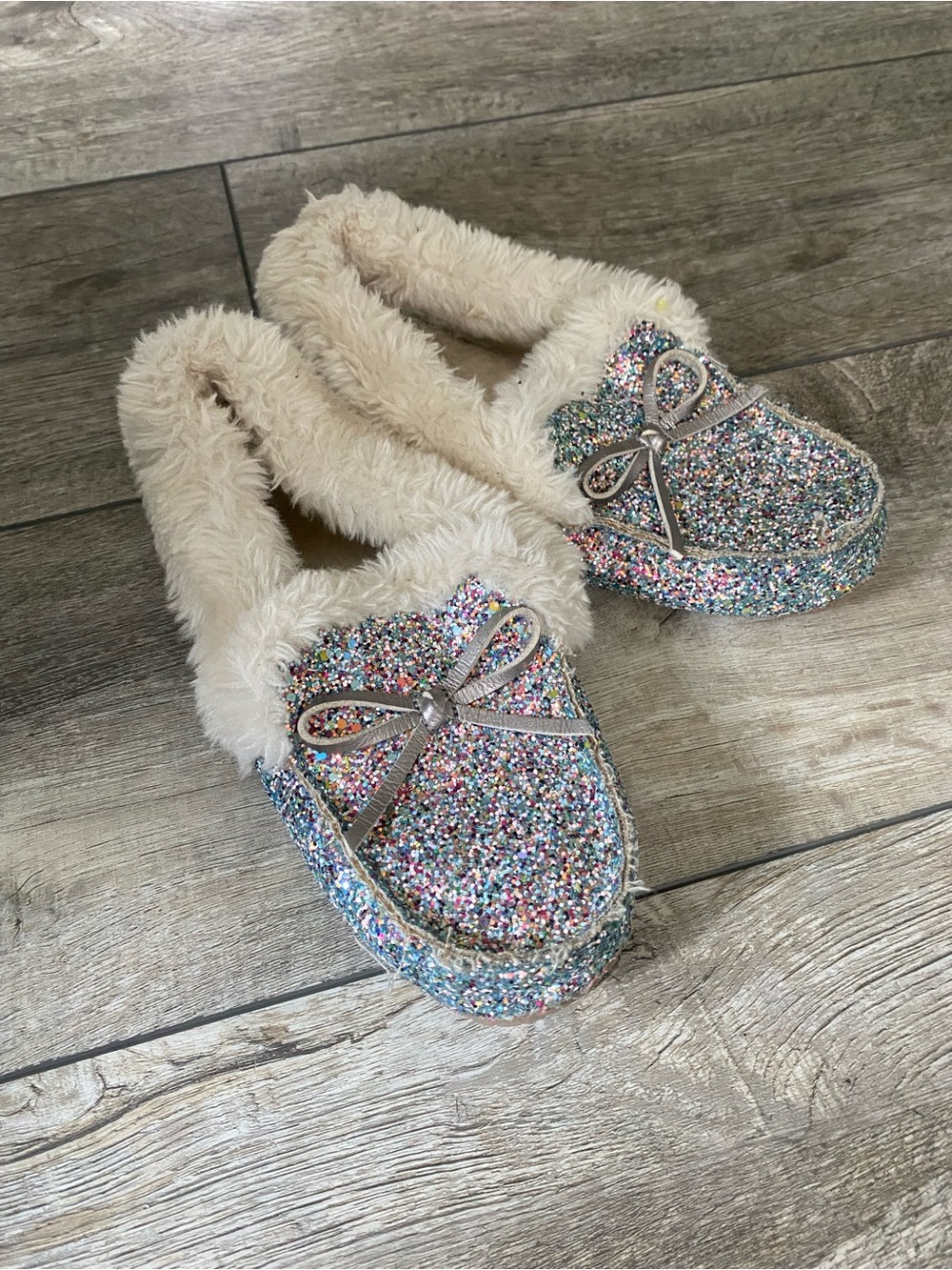 Kids Multicolor Glitter Faux-Fur Slip-On Slippers